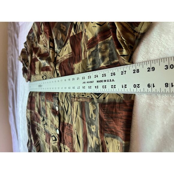 Vintage Ship N Shore Womens Geometric Button-Up Shirt 2X Brown USA Made Casual - Picture 7 of 9